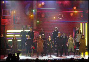Cast members, including Jonathan Groff, top row, fourth from left, of the Broadway show Spring Awakening perform Sunday night at the 2007 Tony Awards in New York.